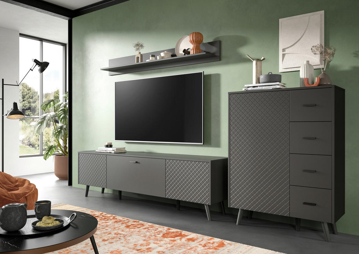 Wohnwand LINEA grau schwarz B/H/T: ca. 269x175x40 cm LINEA - schwarz/grau (269,00/175,00/40,00cm) - xonox.home