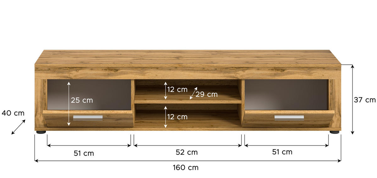 Lowboard Jam Eiche Wotan Nachbildung B/H/T: ca. 160x37x40 cm Jam - Eiche (160,00/37,00/40,00cm) - xonox.home