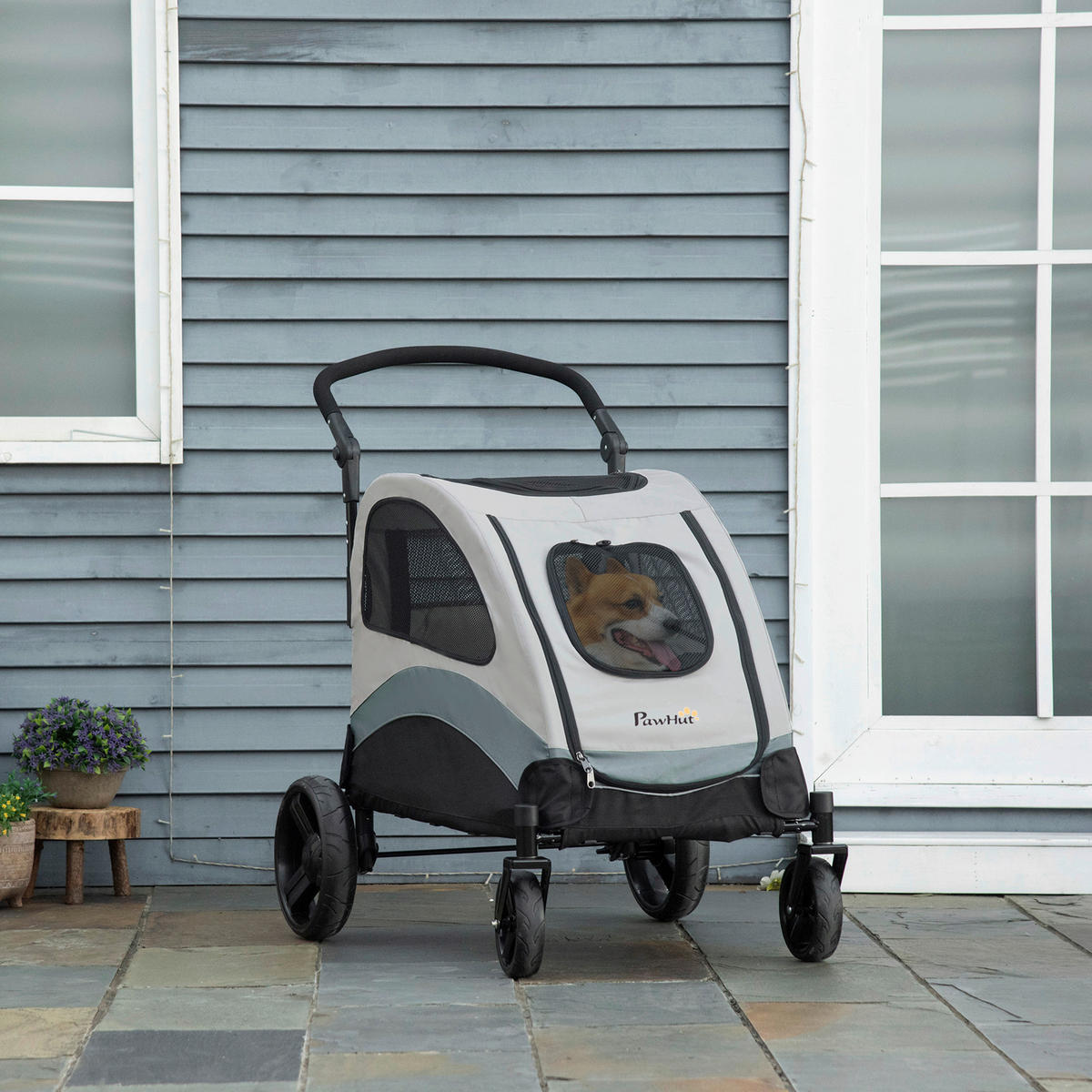 PawHut Hunde-Zubehör schwarz Polyester B/H/L: ca. 67x107x102 cm Hundebuggy - schwarz/grau (102,00/67,00/107,00cm) - PawHut