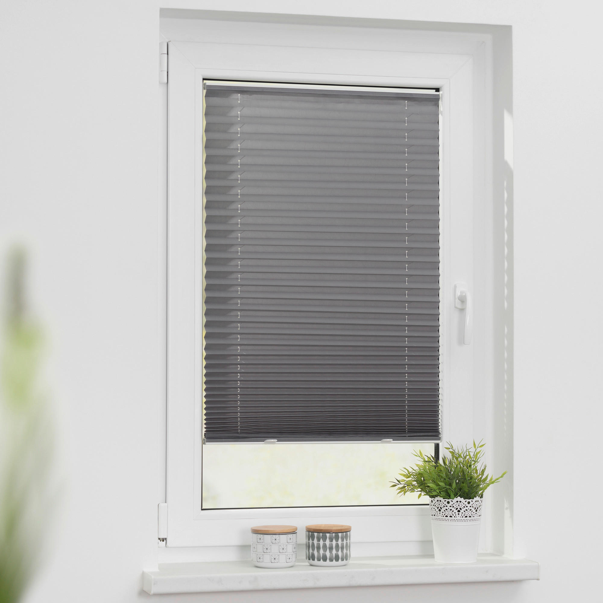 Spannplissee grau B/L: ca. 55x130 cm Plissee_Haftfix - grau (55,00/130,00cm) - LICHTBLICK