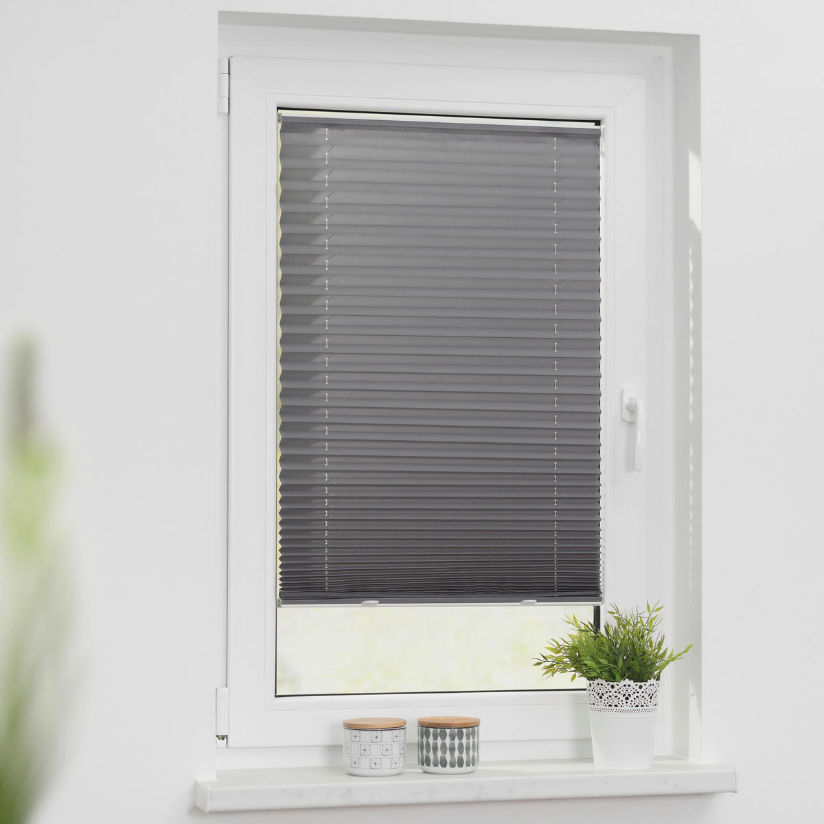 Spannplissee grau B/L: ca. 55x130 cm Plissee_Haftfix - grau (55,00/130,00cm) - LICHTBLICK