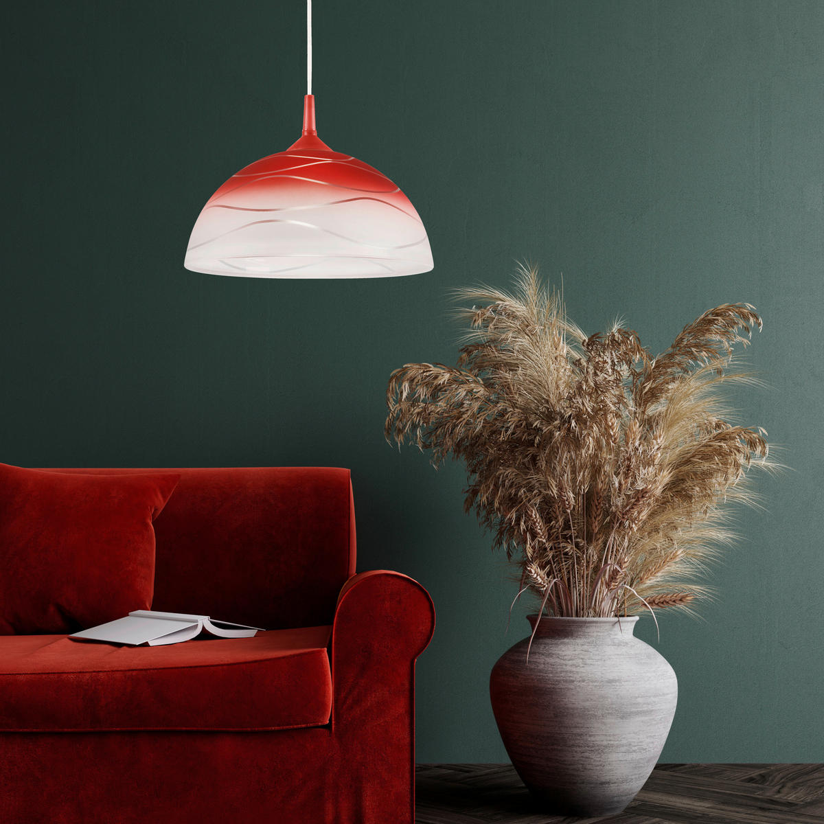 Lamkur Hängeleuchte rot Glas B/H/L: ca. 31x17x31 cm E27 1 Brennstellen Hängeleuchte - rot (31,00/31,00/17,00cm) - Lamkur