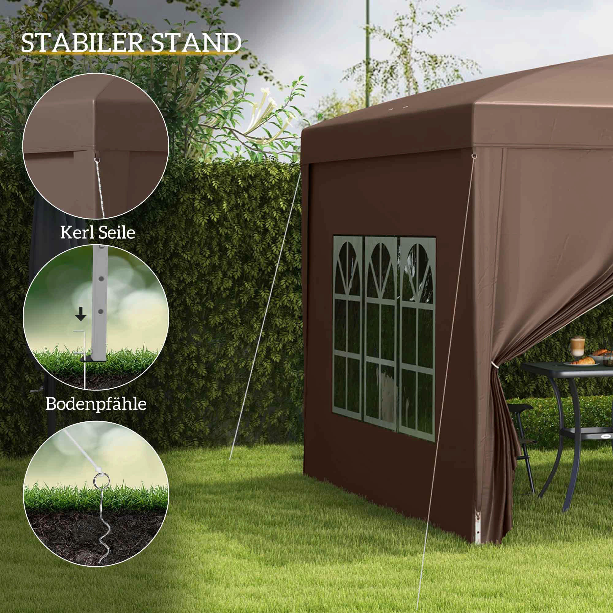 Outsunny Pavillon kaffee Polyester B/H/L: ca. 295x258x295 cm Pavillon - kaffee (295,00/295,00/258,00cm) - Outsunny