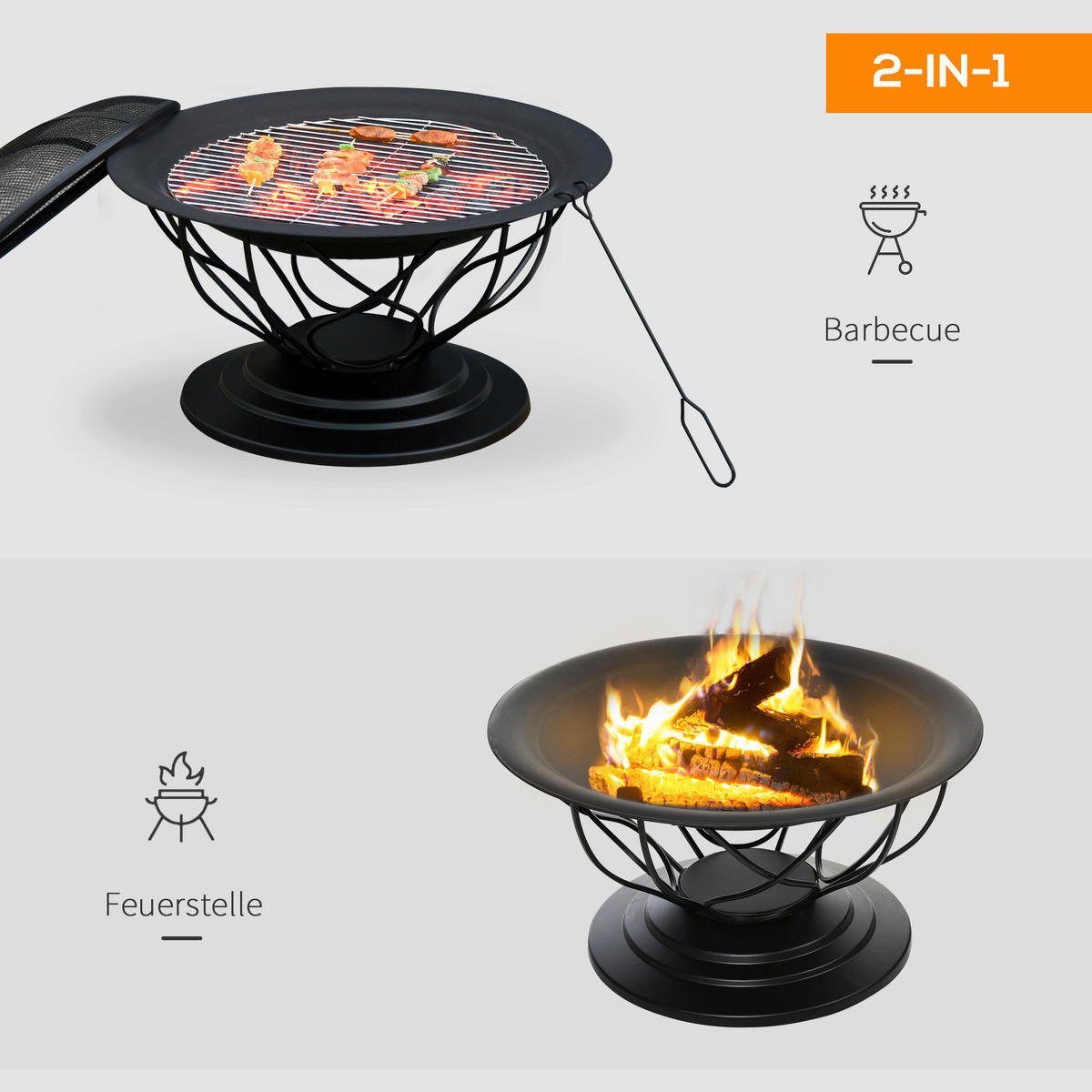 Outsunny Feuerschale schwarz Metall B/H/L: ca. 75x55x75 cm Feuerschale - schwarz (75,00/75,00/55,00cm) - Outsunny