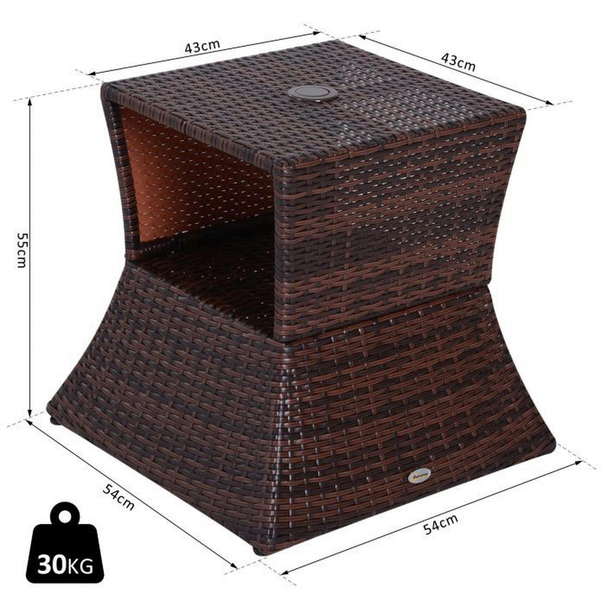 Outsunny Gartentisch braun Metall B/H/L: ca. 54x55x54 cm Gartentisch - braun (54,00/54,00/55,00cm) - Outsunny