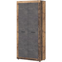 Garderobenschrank LUNA 2 Eiche Old Wood Nachbildung Eiche Matera Nachbildung Beton Optik B/H/T: ca. 89x198x40 cm LUNA 2 - Eiche/Beton (89,00/198,00/40,00cm) - WIPMEB
