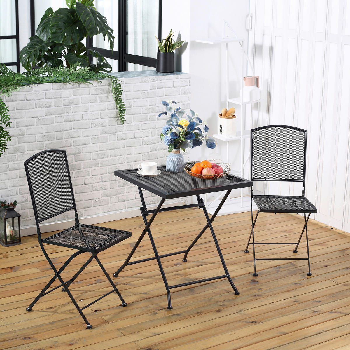 Outsunny Balkonset schwarz Metall B/H/L: ca. 60x70x60 cm Balkonset - schwarz (60,00/60,00/70,00cm) - Outsunny