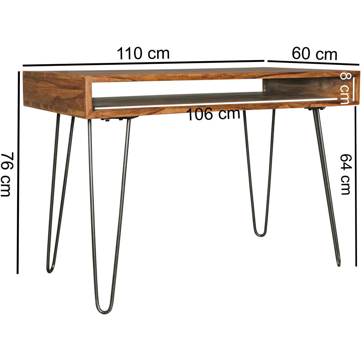 Schreibtisch natur schwarz matt B/H/T: ca. 110x76x60 cm Schreibtisch - natur/schwarz (110,00/76,00/60,00cm) - Wohnling