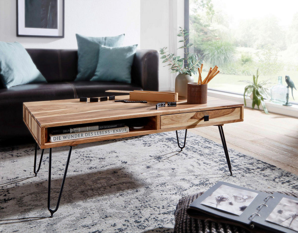 Couchtisch natur schwarz B/H/T: ca. 110x40x60 cm Couchtisch - natur/schwarz (110,00/40,00/60,00cm) - Wohnling