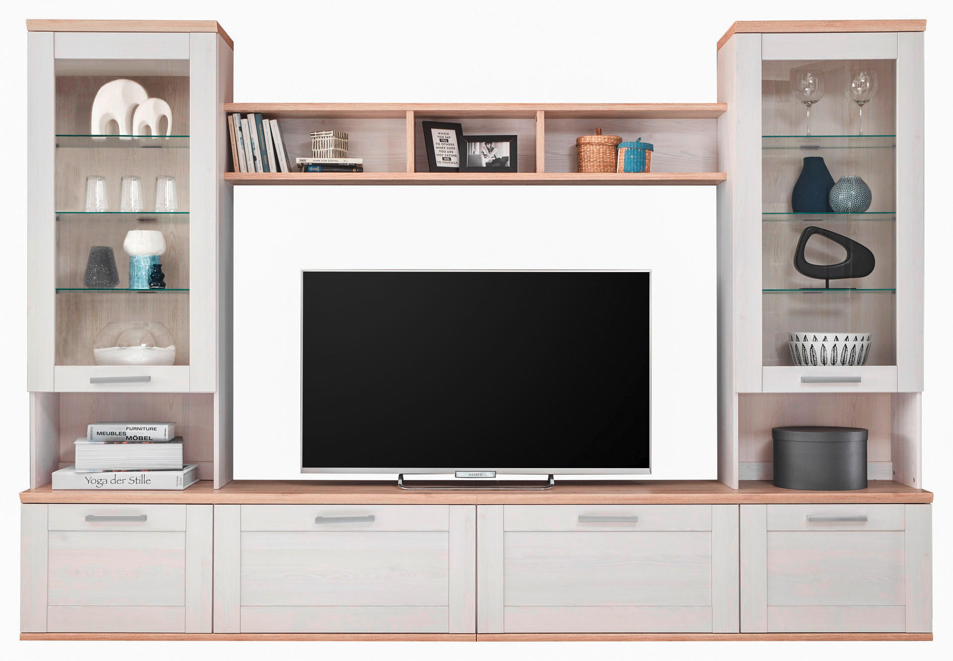 Wohnwand Romance Sibiu Lärche Nachbildung Eiche San-Remo Nachbildung B/H/T: ca. 277x191x43 cm Romance - Eiche (277,00/191,00/43,00cm)