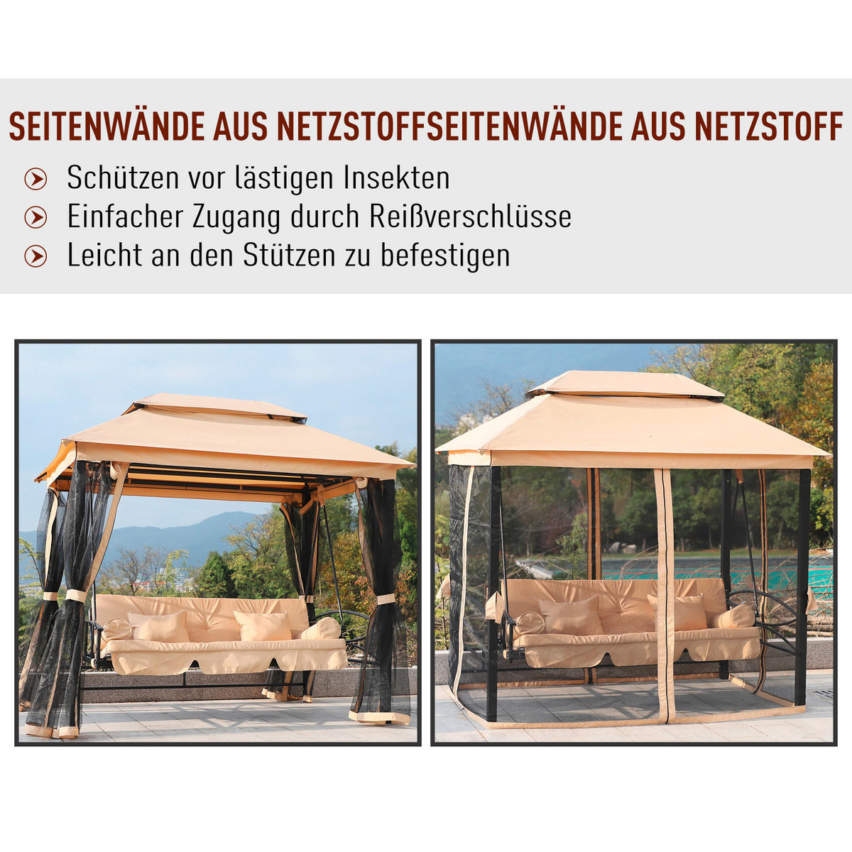 Outsunny Gartenschaukel beige Stahl B/H/T: ca. 232x245x149 cm Gartenschaukel - beige (232,00/245,00/149,00cm) - Outsunny
