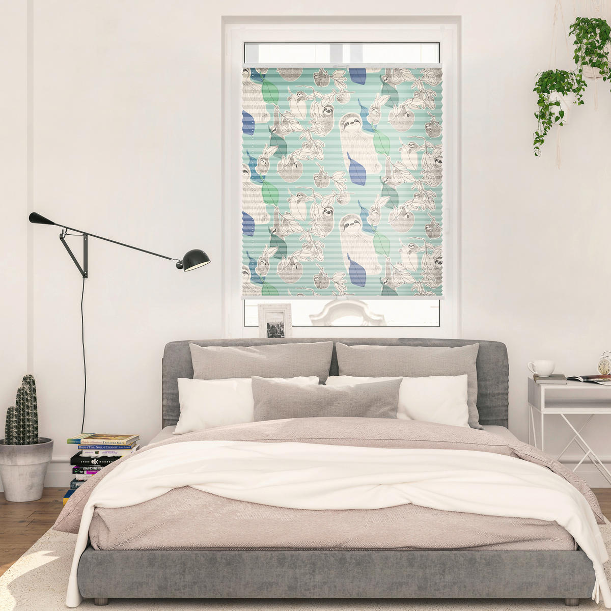 Spannplissee Sloths on Turquoise grün B/L: ca. 90x130 cm Sloths on Turquoise - grün (90,00/130,00cm) - LICHTBLICK