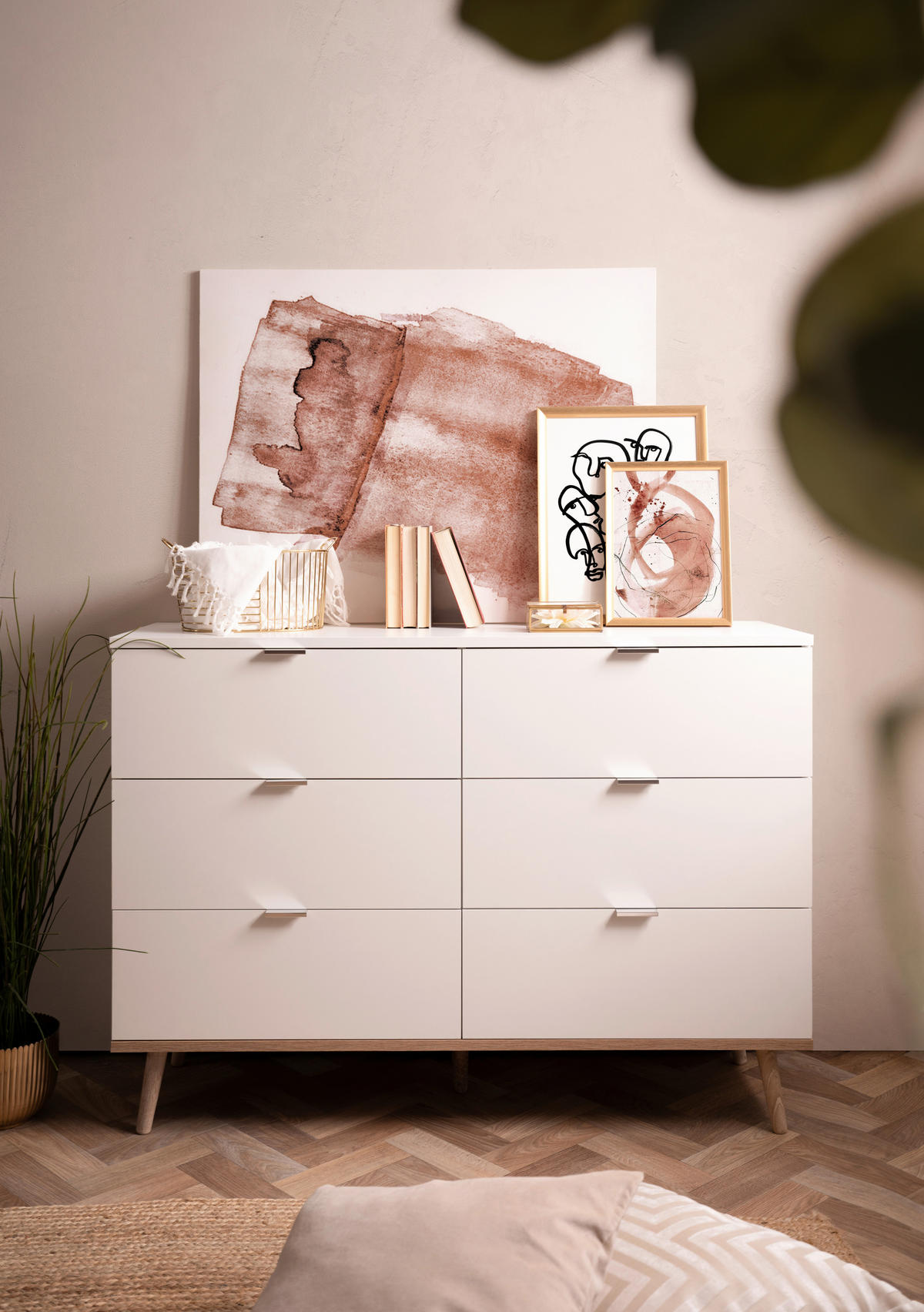 Kommode Göteborg weiß Eiche Sonoma Nachbildung B/H/T: ca. 120x87x40 cm Göteborg - Eiche/weiß (120,00/87,00/40,00cm)