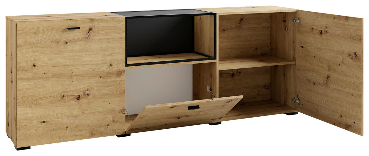 Sideboard FRAME Eiche schwarz B/H/T: ca. 200x75,5x37,5 cm FRAME - Eiche/schwarz (200,00/75,50/37,50cm) - byLIVING