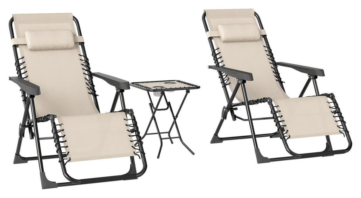 Outsunny Gartenliege 2er Set beige Metall B/H/L: ca. 65x110x90 cm Gartenliege 2er Set - beige (90,00/65,00/110,00cm) - Outsunny