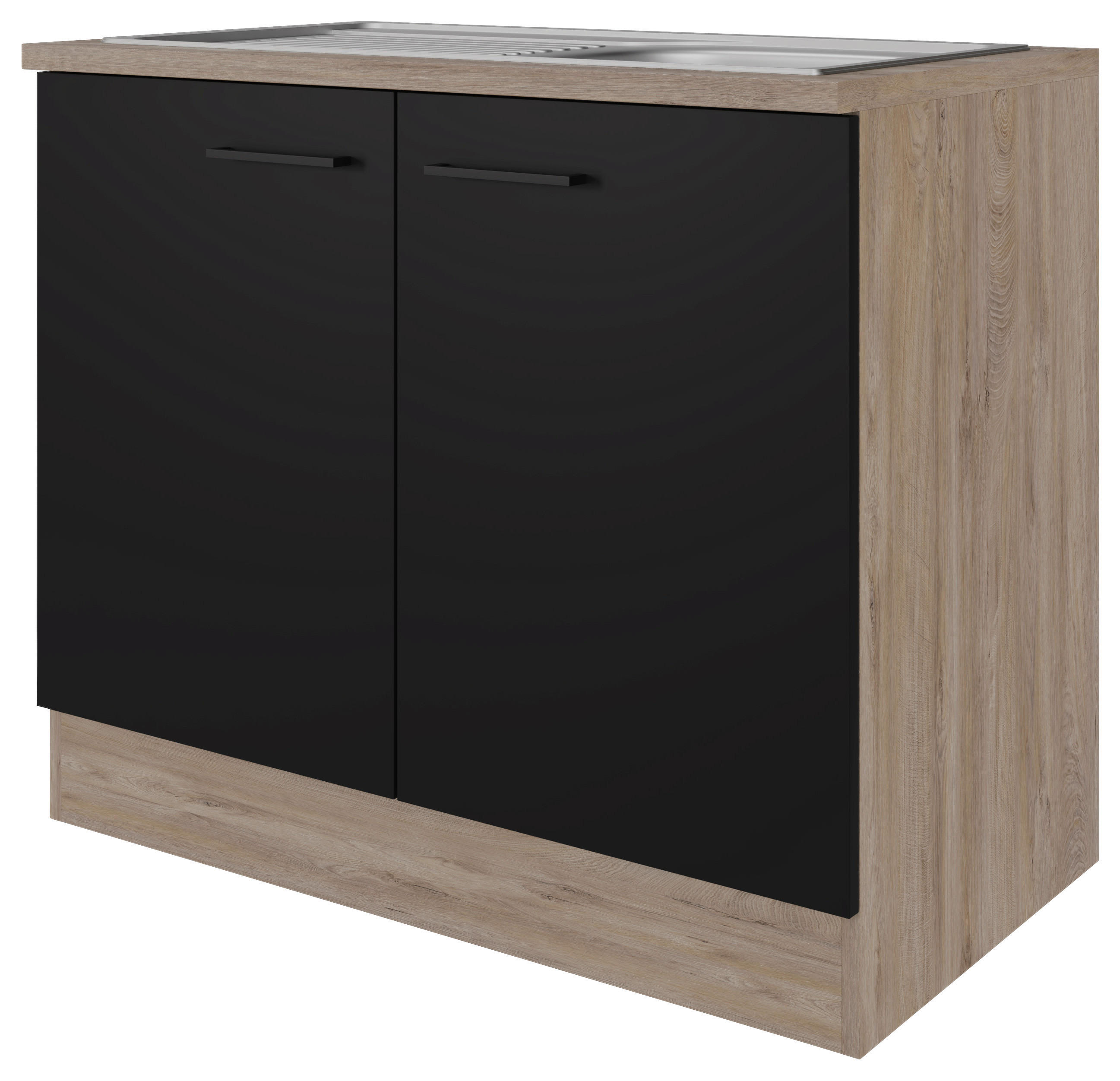 Spülenschrank Capri schwarz matt B/H/T: ca. 100x85x60 cm Capri - schwarz/Oak (100,00/85,00/60,00cm) - Flex-Well