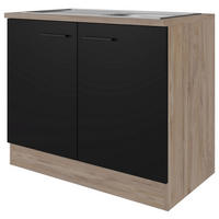 Spülenschrank Capri schwarz matt B/H/T: ca. 100x85x60 cm Capri - schwarz/Oak (100,00/85,00/60,00cm) - Flex-Well