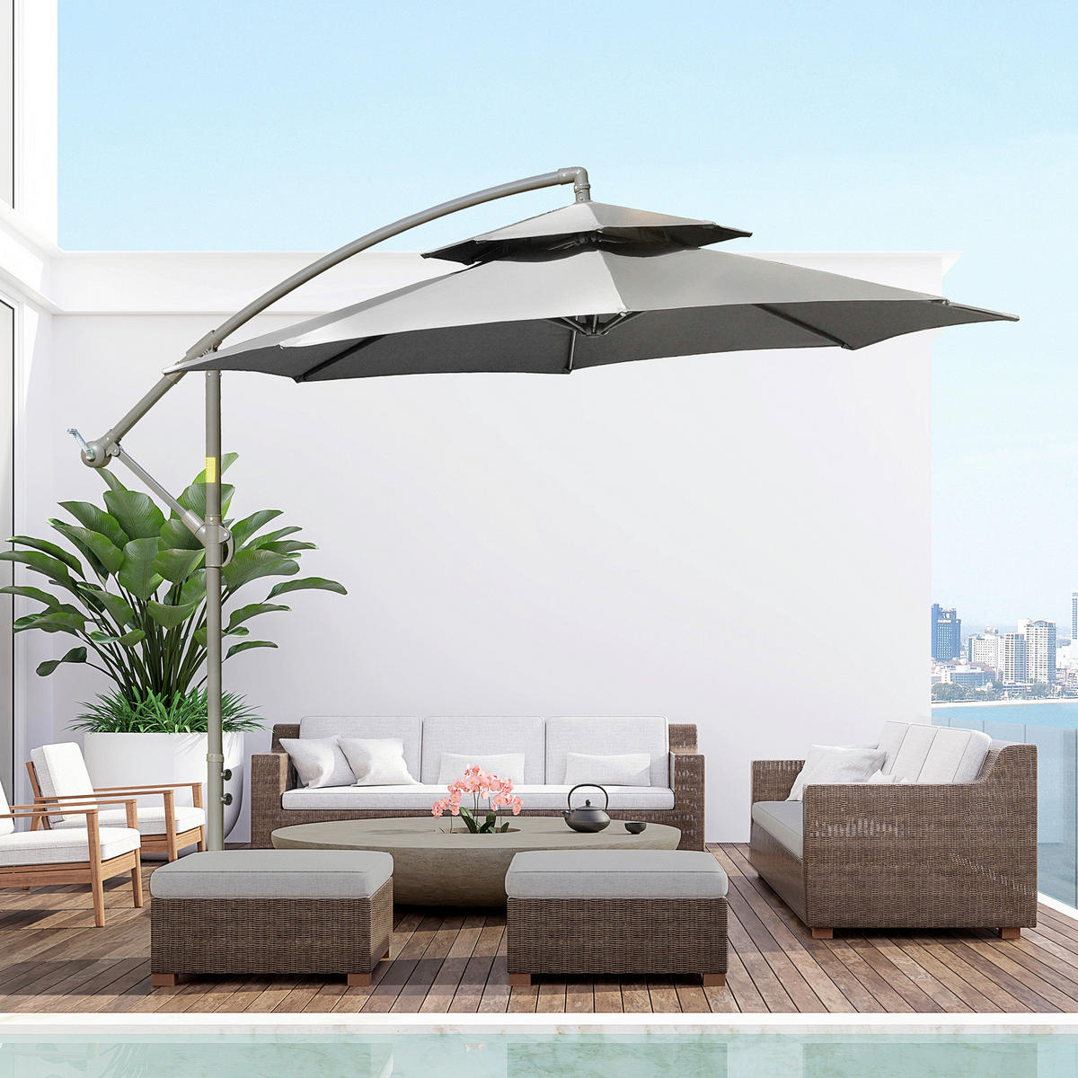 Outsunny Sonnenschirm hellgrau Polyester H/D: ca. 245x267 cm Sonnenschirm - hellgrau (267,00/245,00cm) - Outsunny