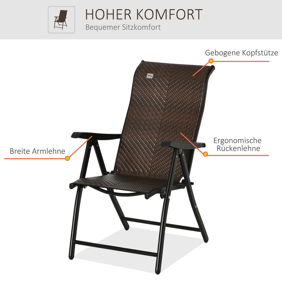 Outsunny Klappsessel braun Polyrattan B/H/L: ca. 71x111x58 cm Klappsessel - braun/schwarz (58,00/71,00/111,00cm) - Outsunny