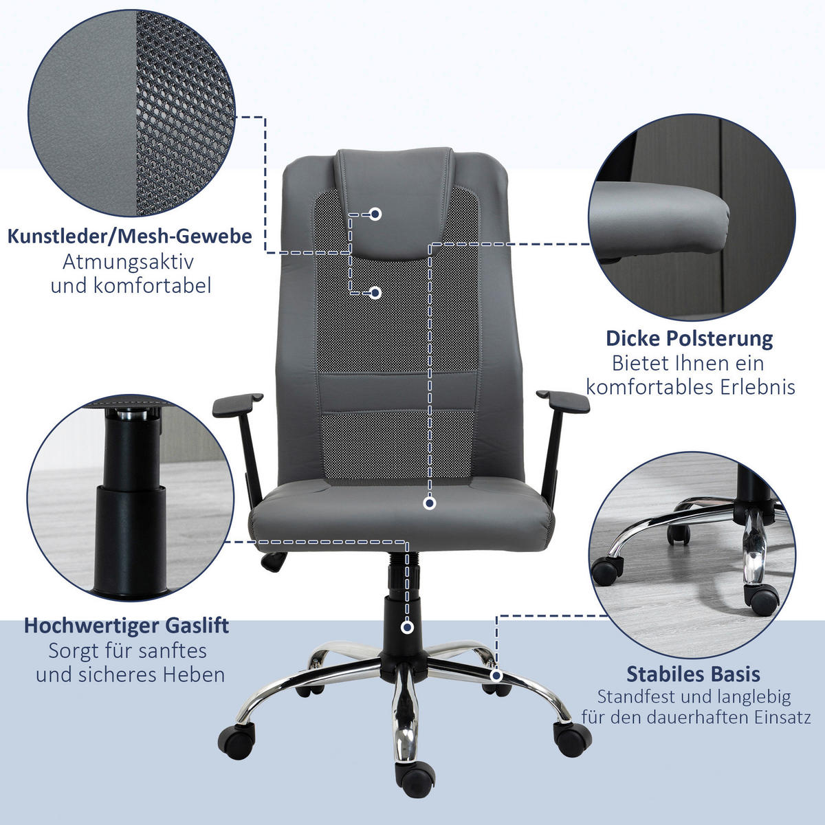 Drehstuhl 921-141GY grau 921-141GY - grau (66,00/118,00/73,00cm) - Vinsetto