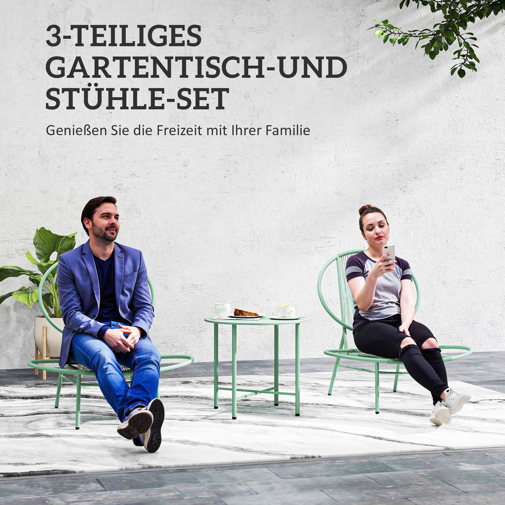 Thumbnail - Outsunny Bistro-Set grün Stahl B/H/L: ca. 68x78x74 cm
