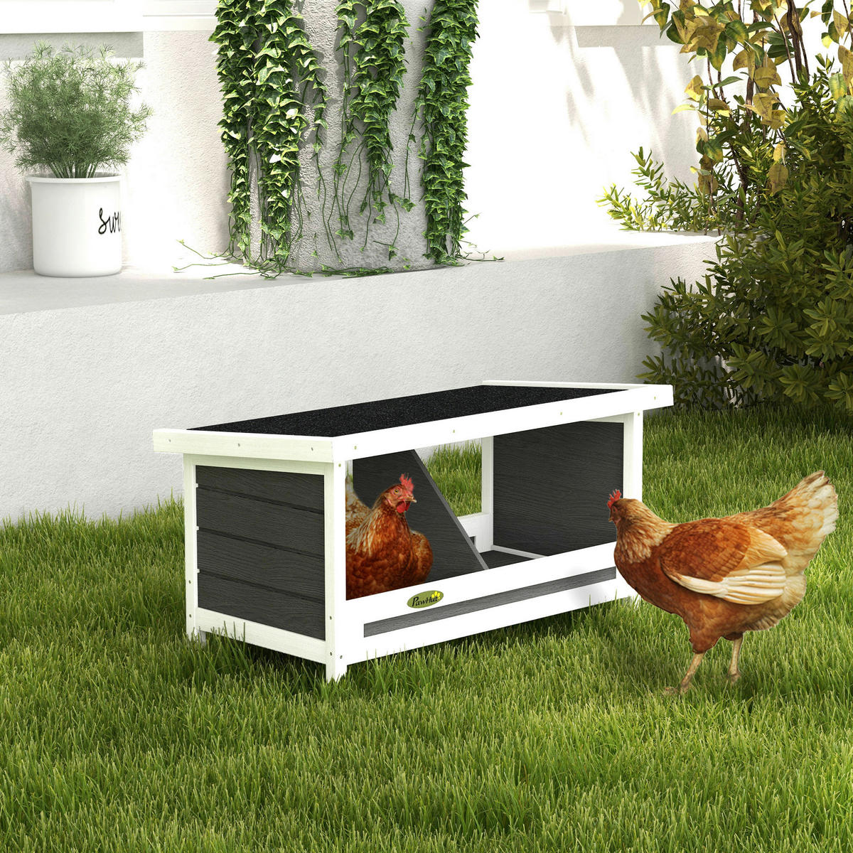 PawHut Hühner-Legenest weiß Holz B/H/L: ca. 37x34x66 cm Hühner-Legenest - weiß/grau (66,00/37,00/34,00cm) - PawHut