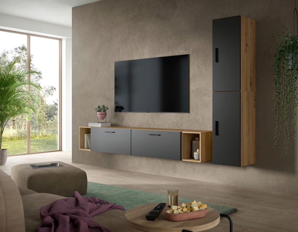 Wohnwand-Set TheOne Eiche Artisan Nachbildung anthrazit B/H/T: ca. 75x32x34 cm TheOne - Eiche/anthrazit (75,00/32,00/34,00cm)