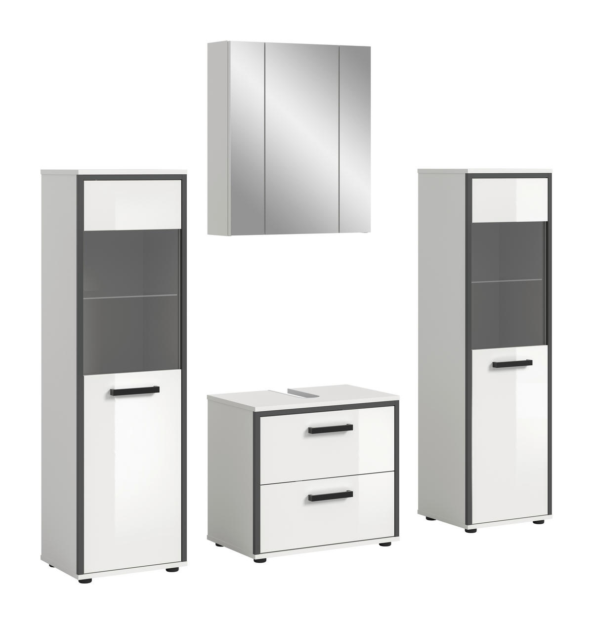 Badblock KOJAK weiß Hochglanz anthrazit grau B/H/T: ca. 171x188x37 cm KOJAK - weiß/anthrazit (171,00/188,00/37,00cm) - xonox.home