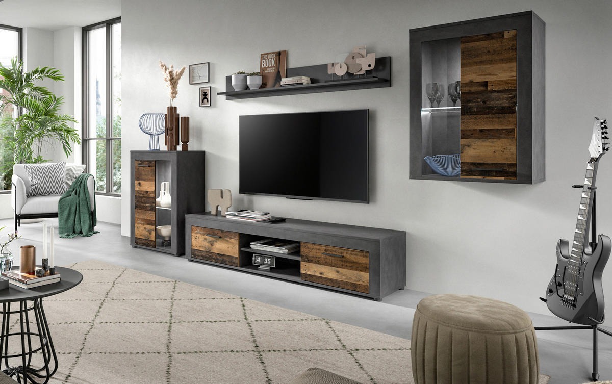 Wohnwand Jam Matera Nachbildung Old Wood Nachbildung B/H/T: ca. 169x310x35 cm Jam - (169,00/310,00/35,00cm) - xonox.home