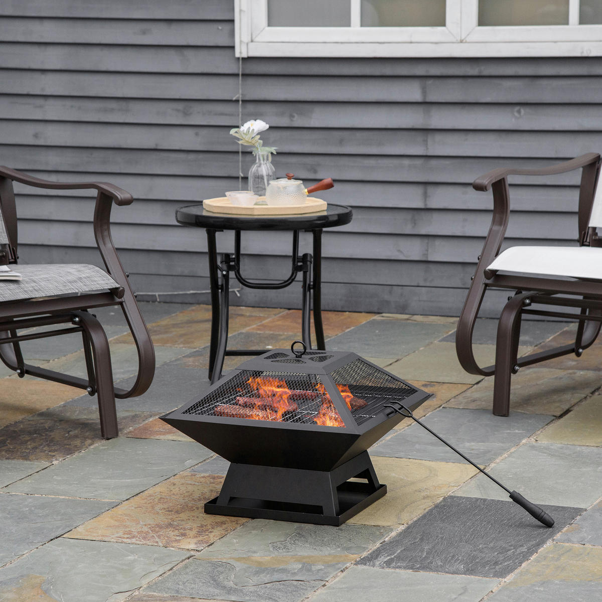 Outsunny Feuerstelle mit Grillrost Feuerstelle_mit_Grillrost - schwarz (45,00/45,00/34,00cm) - Outsunny