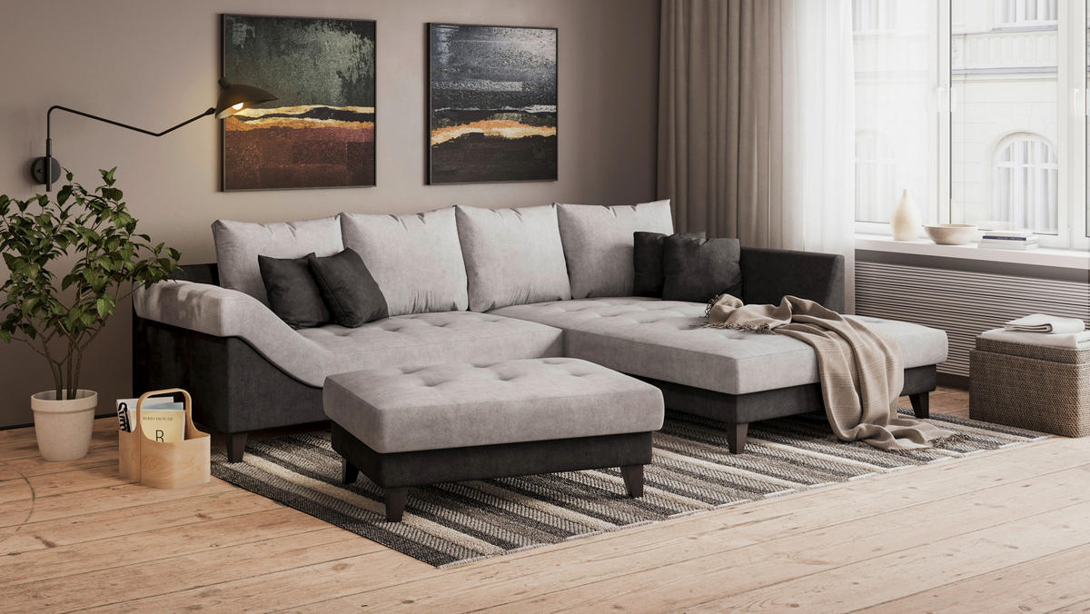 Polsterecke Ginger grau schwarz B/H/T: ca. 306x92x202 cm Ginger - schwarz/grau (306,00/92,00/202,00cm)
