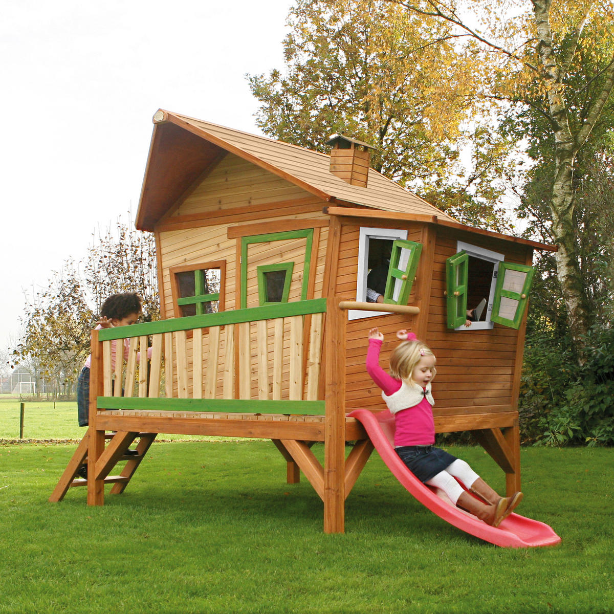 AXI Spielhaus Emma braun B/H/L: ca. 349x227x193 cm Emma - braun/rot (193,00/349,00/227,00cm) - AXI