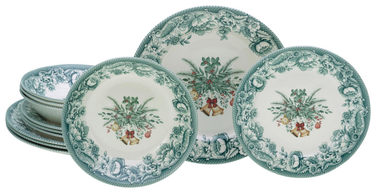 CreaTable Tafelservice Weihnachten bunt Steingut 12 tlg. Weihnachten - bunt - CreaTable