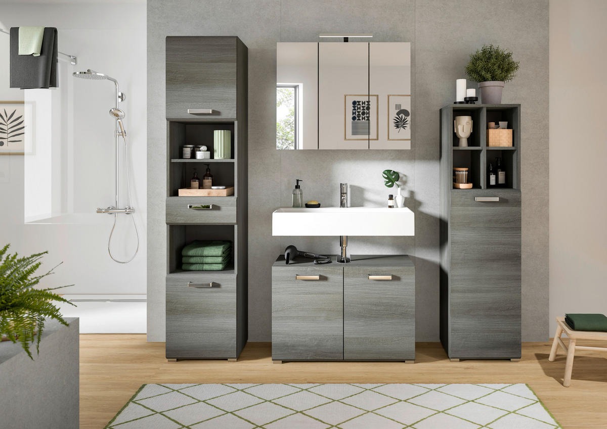 Waschbeckenunterschrank SILVER Rauchsilber Nachbildung B/H/T: ca. 80x55x37 cm SILVER - (80,00/55,00/37,00cm) - xonox.home