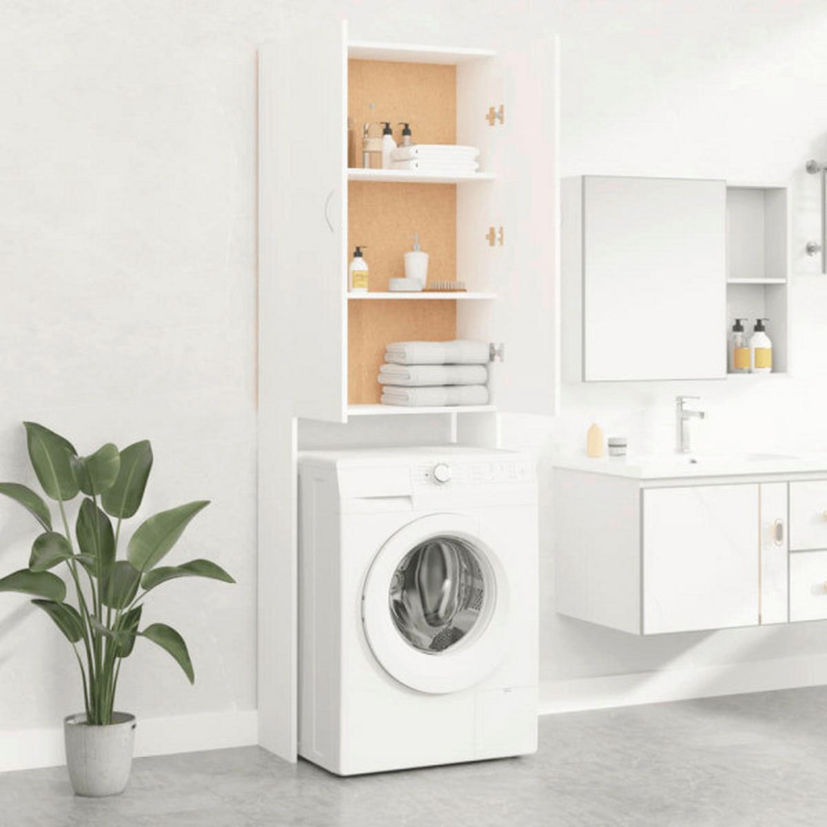 VidaXL Waschmaschinenschrank weiß B/H/T: ca. 64x190x25,5 cm Waschmaschinenschrank - weiß (64,00/190,00/25,50cm) - VidaXL