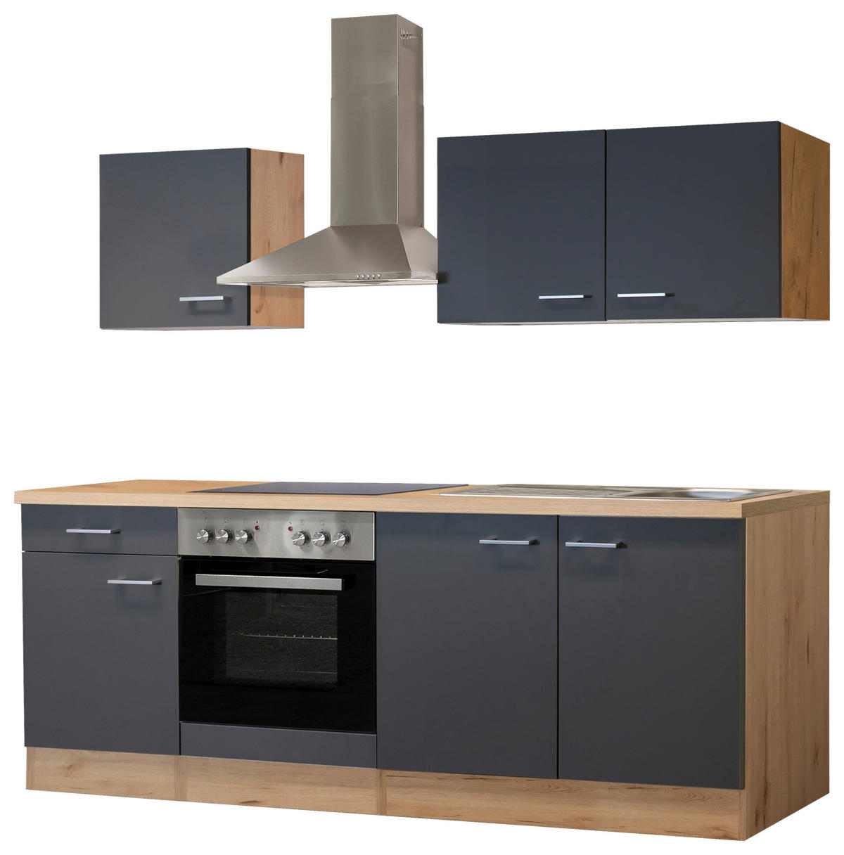 Flex-Well Küchenblock Morena Basalt matt B/H/T: ca. 210x200x60 cm Morena - Eiche/Basalt (210,00/200,00/60,00cm) - Flex-Well