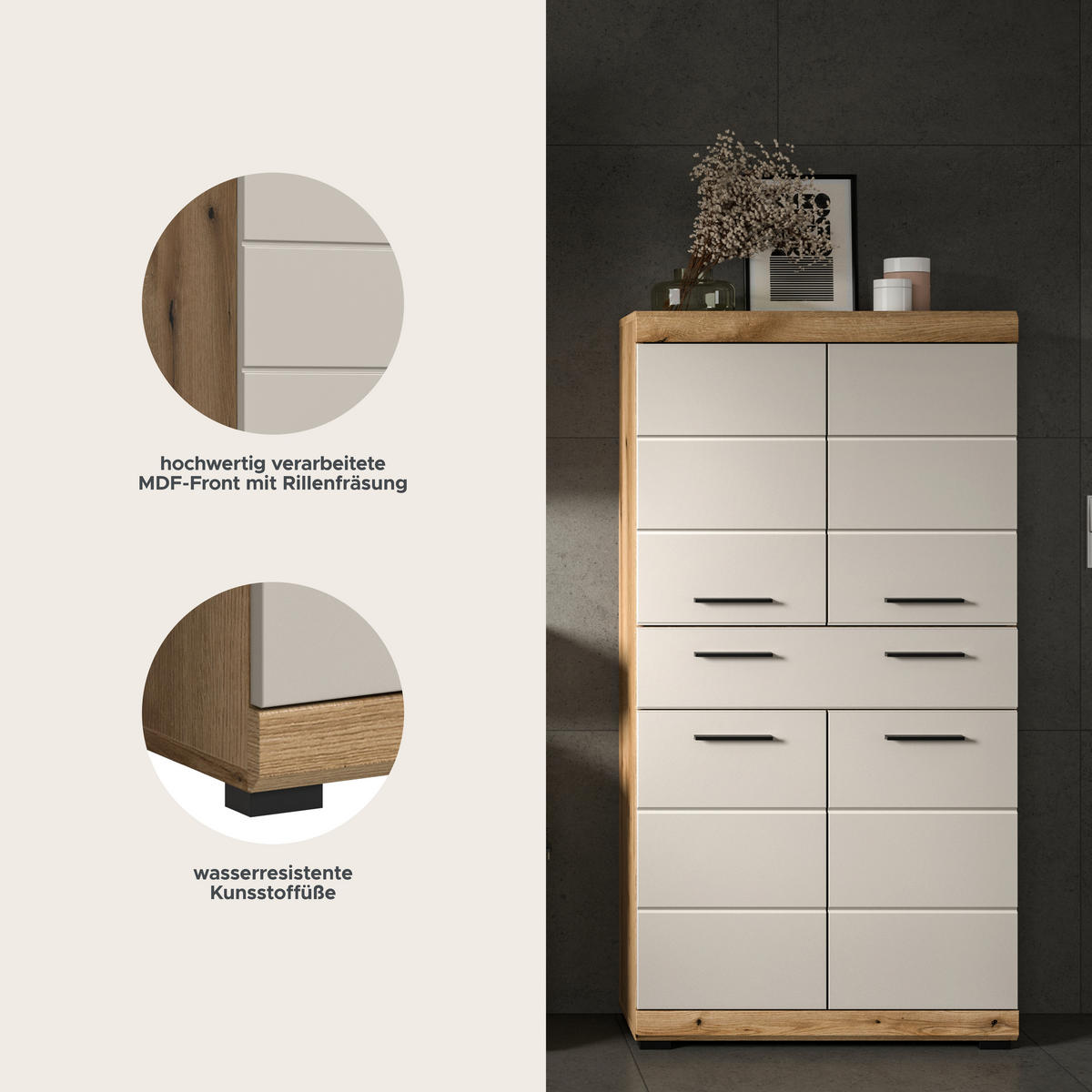 Midischrank Scout Evoke Oak Nachbildung Kaschmirgrau Nachbildung B/H/T: ca. 74x141x31 cm Scout - Kaschmirgrau (74,00/141,00/31,00cm) - xonox.home