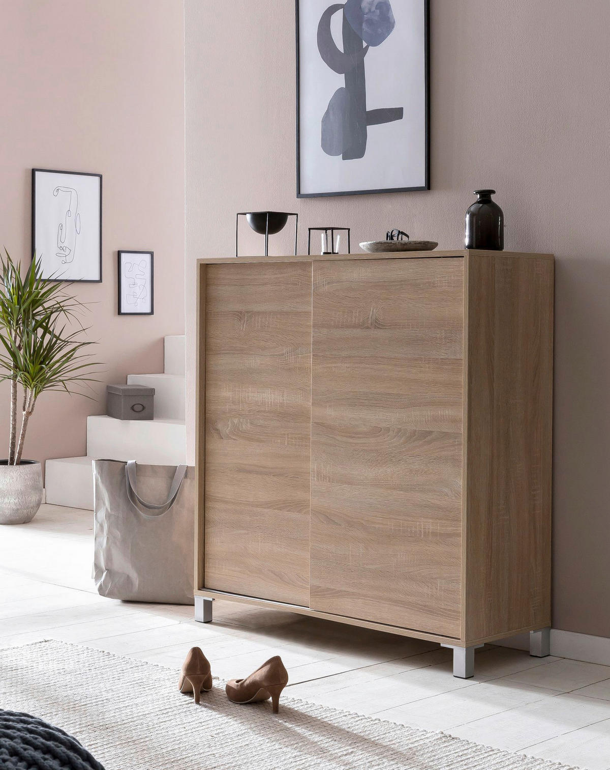 Schuhschrank Eiche Sonoma Nachbildung B/H/T: ca. 100x108x37,5 cm Schuhschrank - Eiche (100,00/108,00/37,50cm) - Wohnling