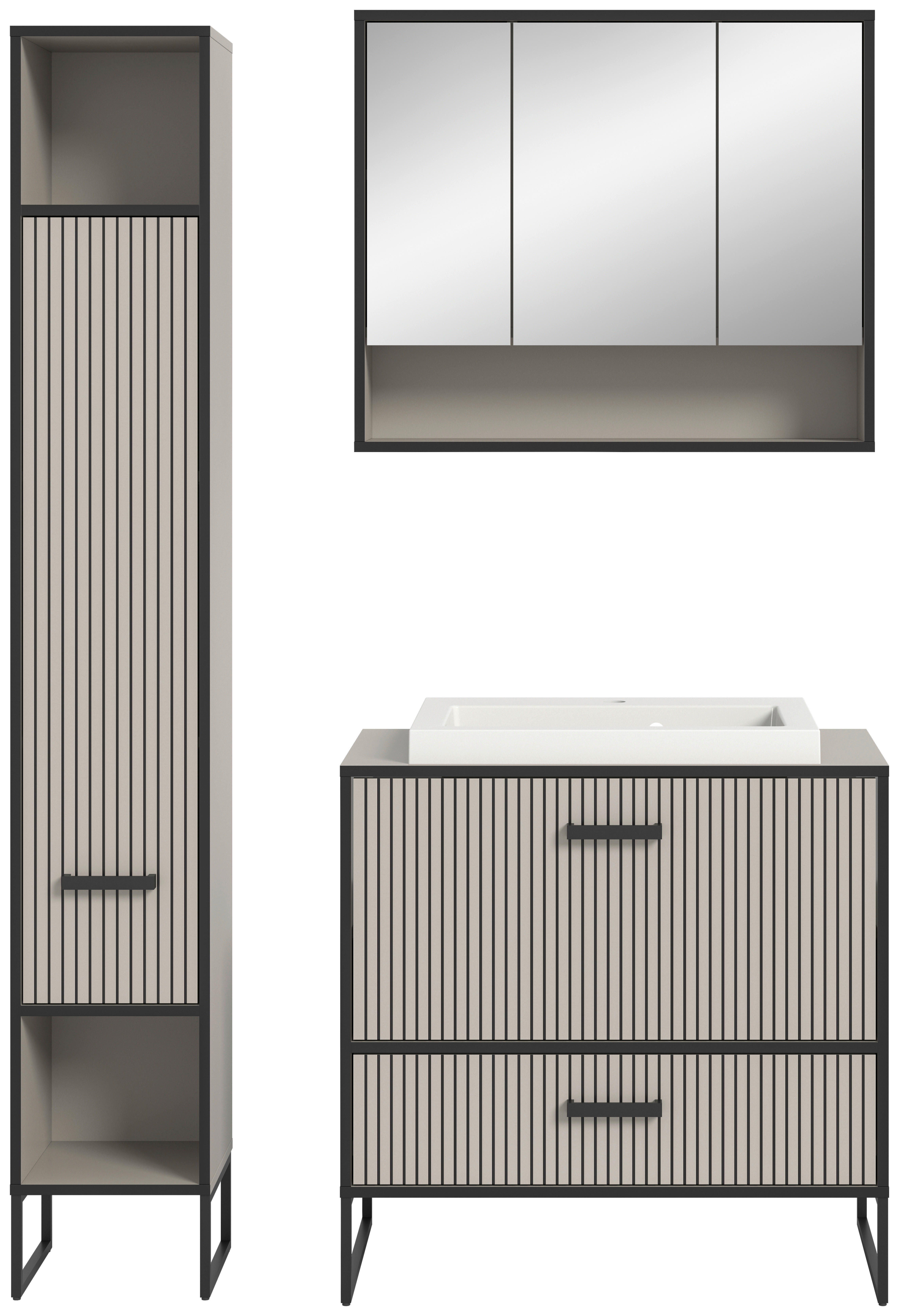 Badezimmer-Set BAGNO schwarz Kaschmirgrau Nachbildung B/H/T: ca. 125x192x48 cm BAGNO - schwarz (125,00/192,00/48,00cm) - xonox.home