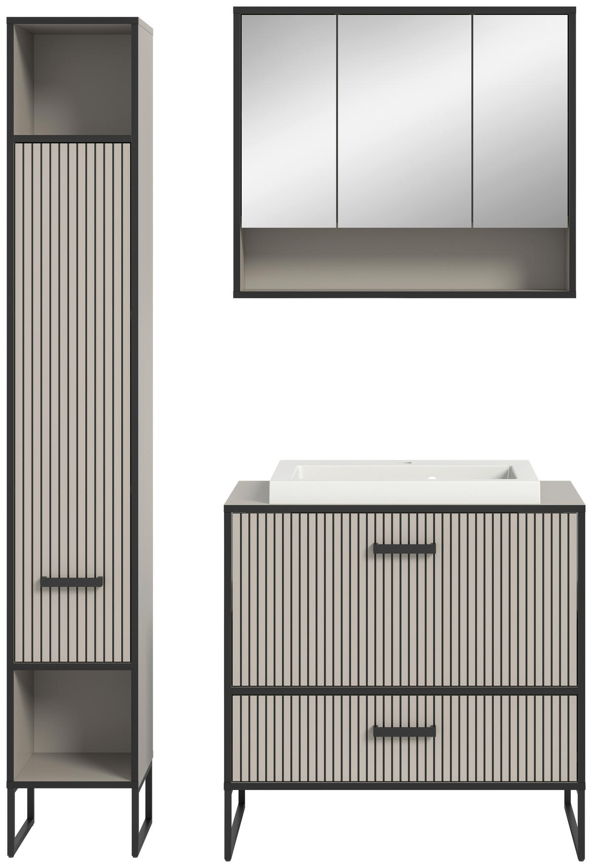 Badezimmer-Set BAGNO schwarz Kaschmirgrau Nachbildung B/H/T: ca. 125x192x48 cm BAGNO - schwarz (125,00/192,00/48,00cm) - xonox.home