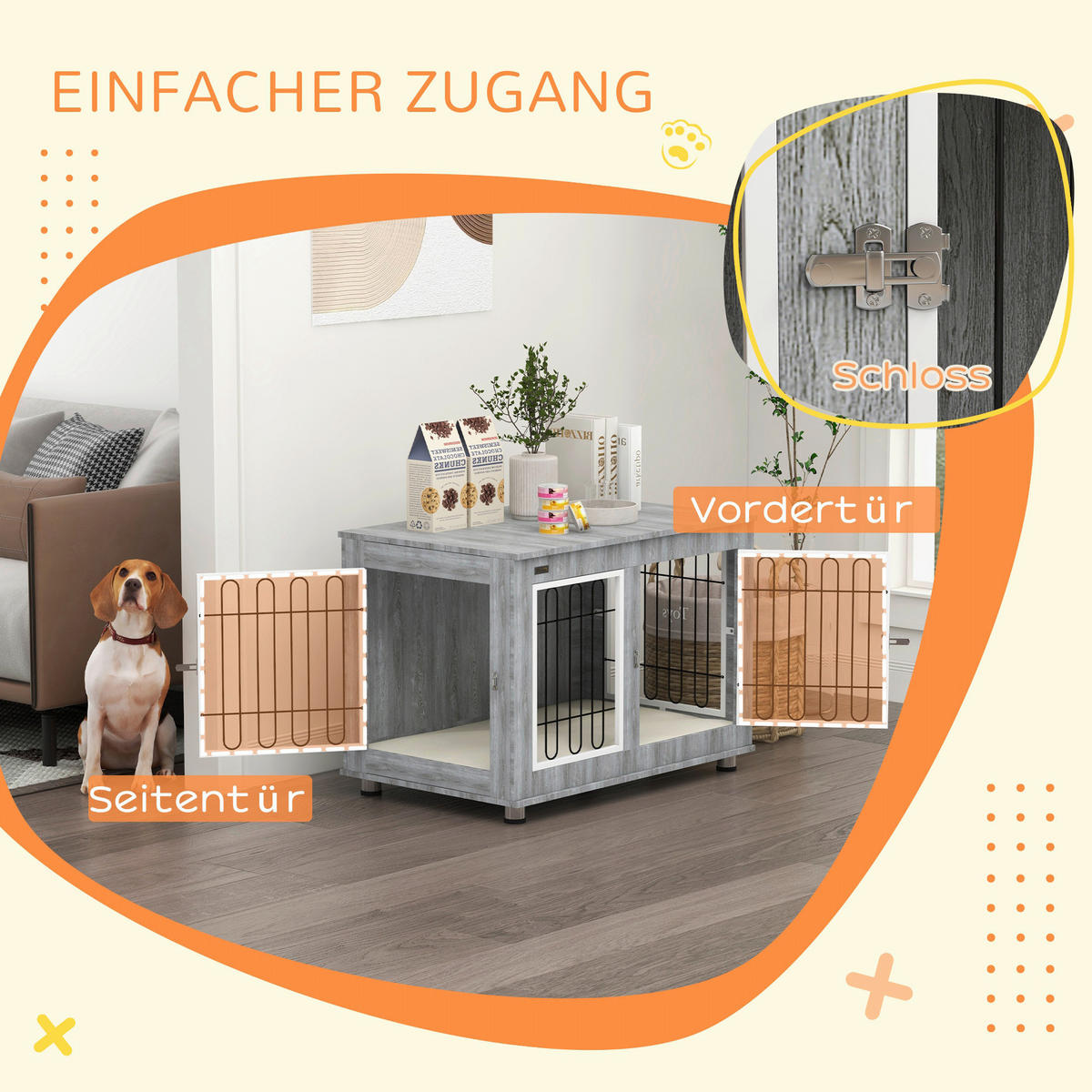 PawHut Hunde-Zubehör grau Edelstahl B/H/L: ca. 58x90x65 cm Hundekäfig - grau (65,00/58,00/90,00cm) - PawHut
