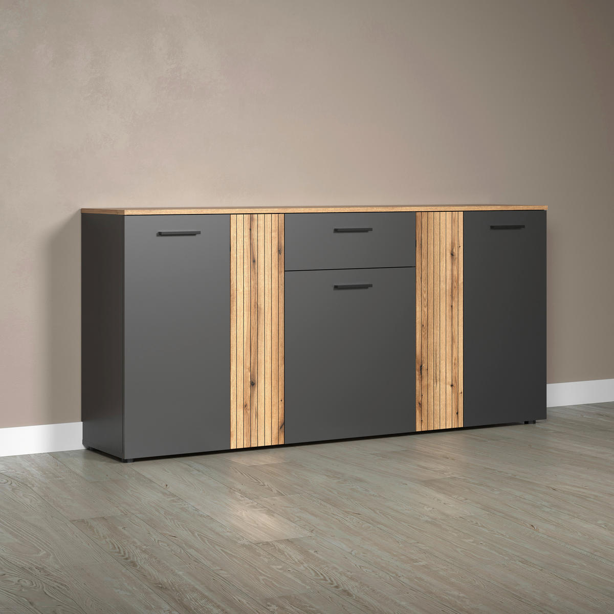 Kommode Esteban anthrazit Eiche Evoke Coast Nachbildung B/H/T: ca. 181x86x38 cm Esteban - Eiche/anthrazit (181,00/86,00/38,00cm)