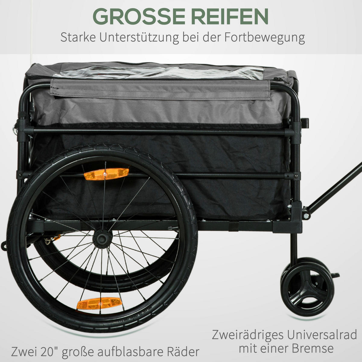 HOMCOM Fahrradanhänger grau grau B/H/L: ca. 64x130x103 cm Lastenanhänger - schwarz/grau (103,00/64,00/130,00cm) - HOMCOM