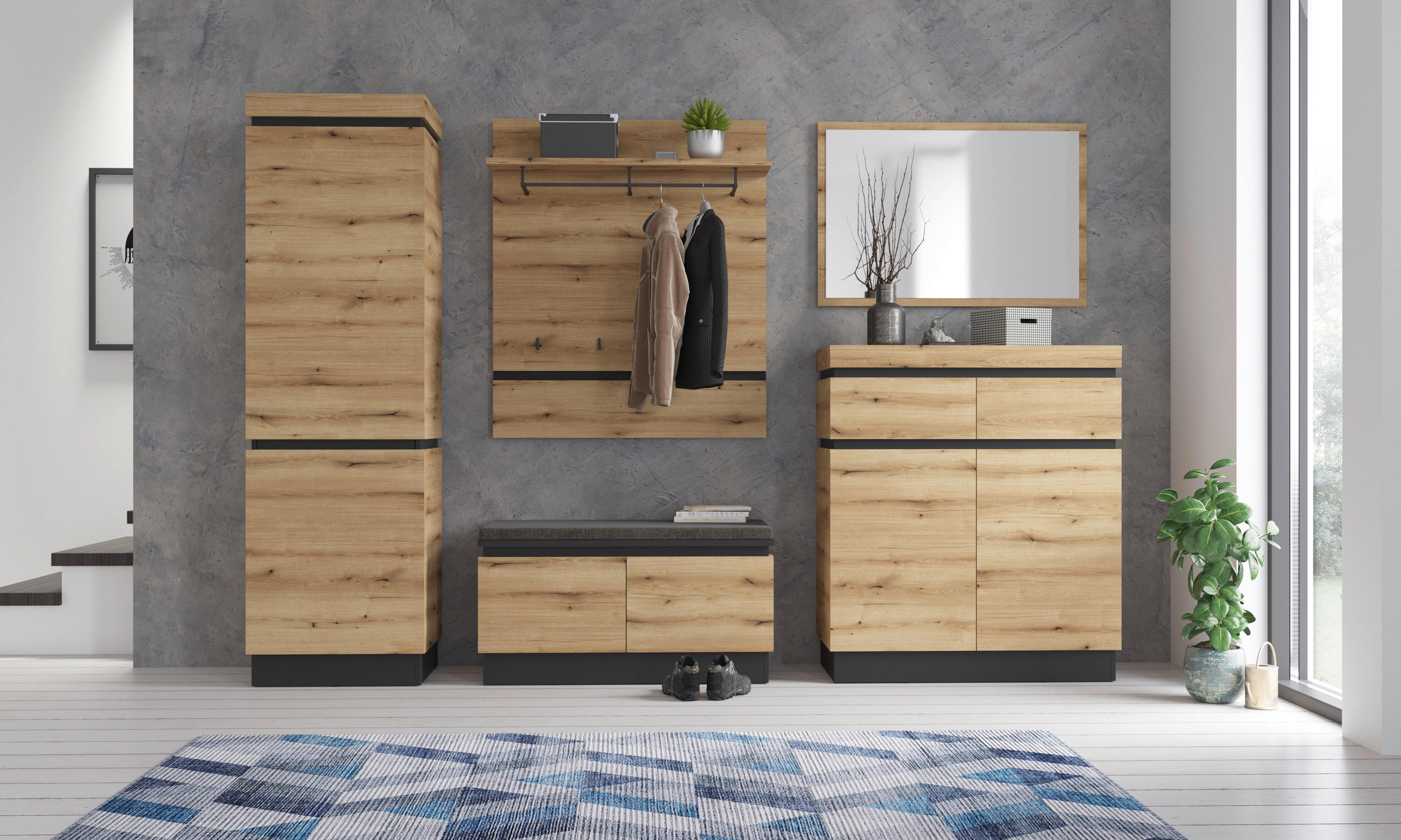 Sitzbank Corte Eiche Evoke Coast Nachbildung anthrazit B/H/T: ca. 101x54x45 cm Corte - Eiche/anthrazit (101,00/54,00/45,00cm)