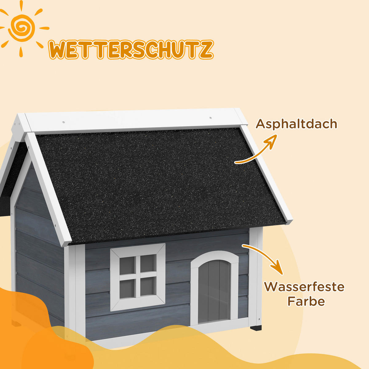 PawHut Katzenhaus grau Holz B/H/L: ca. 57,5x68x77 cm Katzenhaus - grau (77,00/57,50/68,00cm) - PawHut