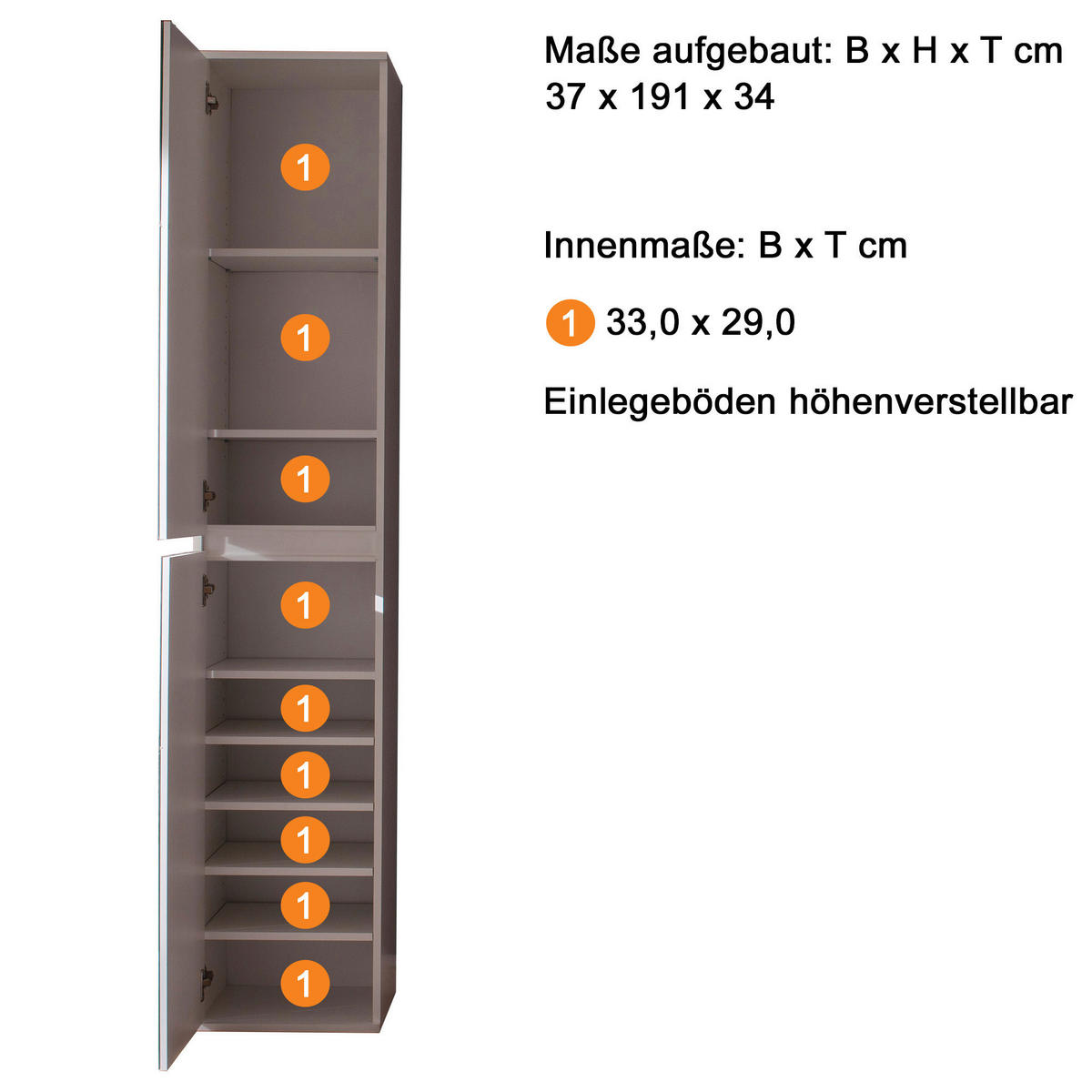 Garderobenschrank Mirror weiß B/H/T: ca. 37x191x34 cm Mirror - weiß (37,00/191,00/34,00cm) - Trendteam