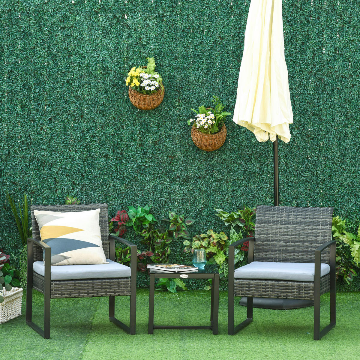 Outsunny Sitzgruppe grau Polyrattan B/H/L: ca. 57x63x76 cm Gartenmöbel-Set - grau (76,00/57,00/63,00cm) - Outsunny