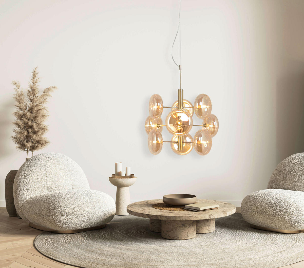 Näve Leuchten Pendelleuchte 7092857 gold Metall Glas B/H/T: ca. 53x55x53 cm G9 9 Brennstellen Orion - gold (53,00/55,00/53,00cm) - Näve Leuchten