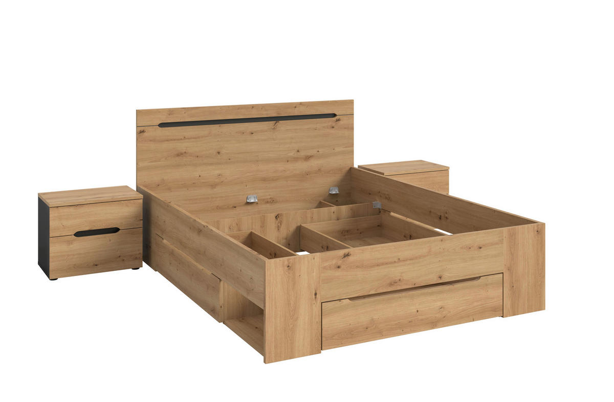 Schlafzimmer CANU, Set basaltgrau Artisan Nachbildung B/H/T: ca. 244x87x205 cm CANU, Set - basaltgrau (244,00/87,00/205,00cm) - xonox.home