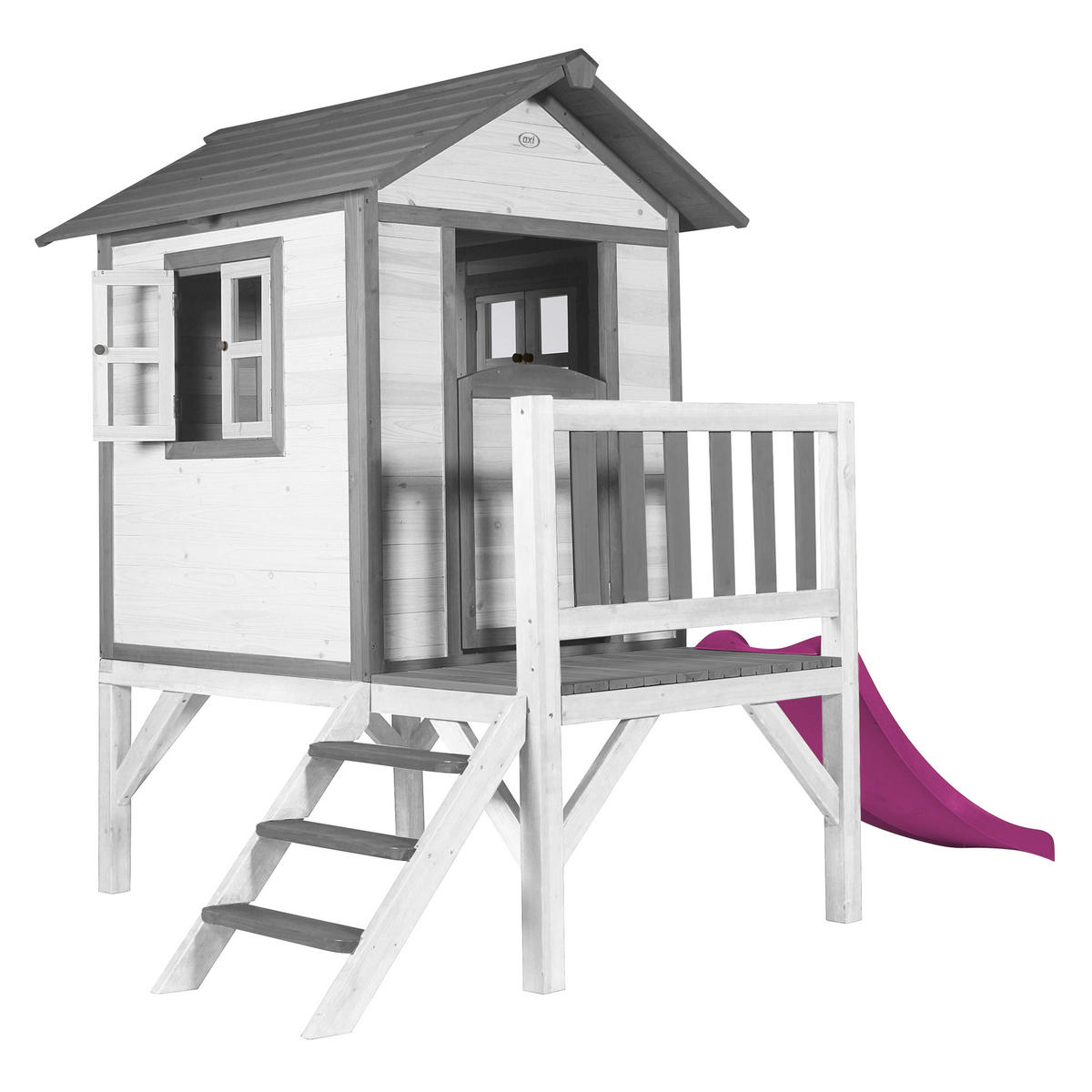 AXI Spielhaus Lodge XL grau B/H/T: ca. 240x189x167 cm Lodge XL - lila/weiß (240,00/189,00/167,00cm) - AXI